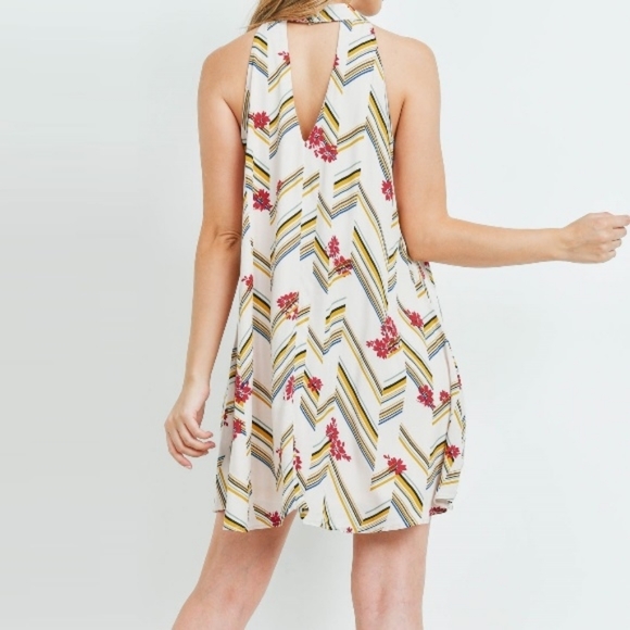 Mixed Print Mini Dress Beige - Picture 5 of 9